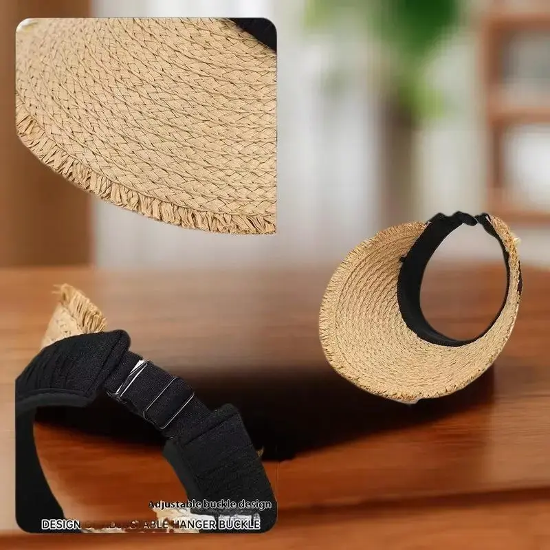 New Summer Empty Top Sun Hat Anti Uv Female Outdoor Visor Cap Casual Shade Hat Straw Wide Large Brim Beach Sunhat Lady