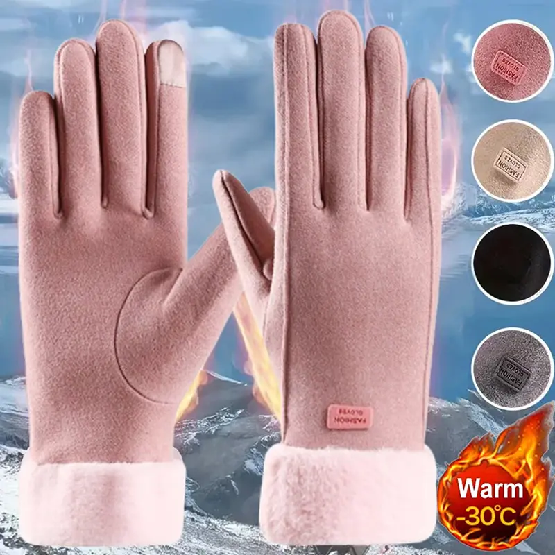 Fashion Women Warm Gloves Autumn Winter Touchscreen Gloves With Furry Cuff For Outdoor Activities Cycling Driving Sports Gloves