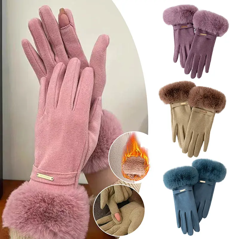 Autumn Winter Woman Warmth Gloves Plush Touchscreen Compatible Gloves Windproof Warm Cycling Outdoor Gloves Daily Use