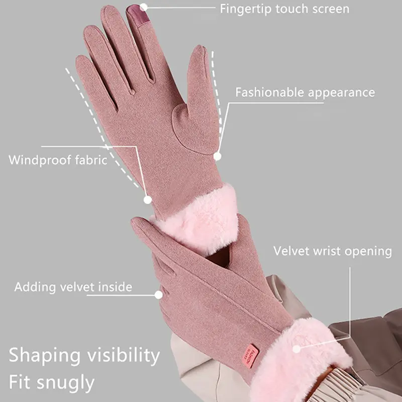Fashion Women Warm Gloves Autumn Winter Touchscreen Gloves With Furry Cuff For Outdoor Activities Cycling Driving Sports Gloves