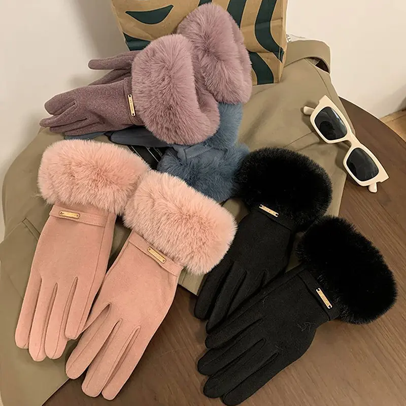 Autumn Winter Woman Warmth Gloves Plush Touchscreen Compatible Gloves Windproof Warm Cycling Outdoor Gloves Daily Use