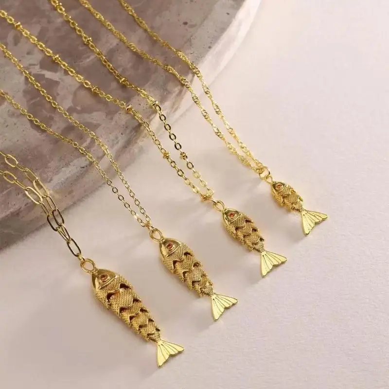 Retro Fish Koi Personalized Fashion Light Luxury Stainless Steel Pendant Necklace For Women Choker Accessories Unisex Party Gift