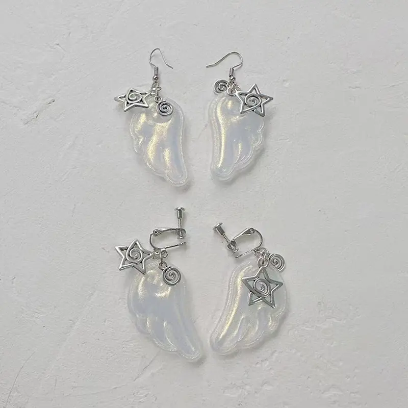 Y2k Angel Wings Earrings For Women Resin Ear Clips Ear Hooks Fashion Party Jewelry Gift