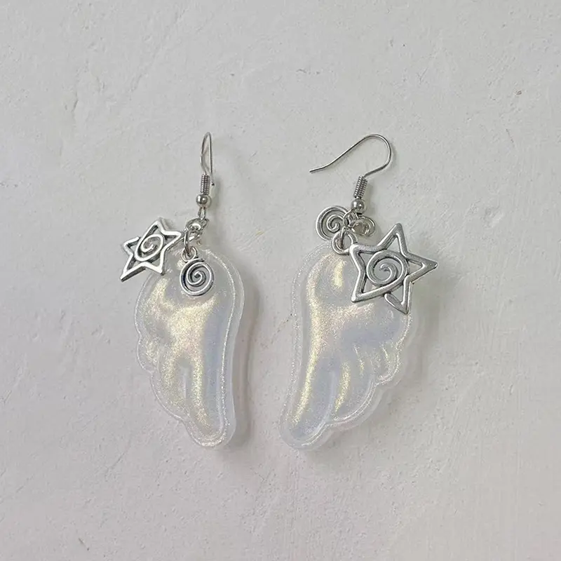 Y2k Angel Wings Earrings For Women Resin Ear Clips Ear Hooks Fashion Party Jewelry Gift