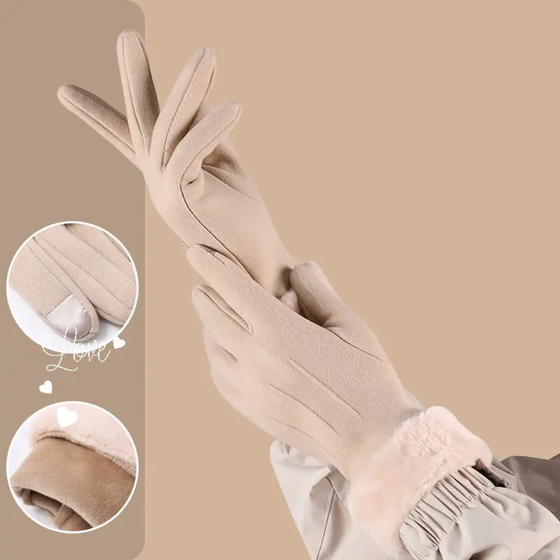 1 Pair Women's Warm Winter Gloves Touchscreen Gloves With Fur Cuff Plush Lining Cycling Sports Driving Windproof Warm Gloves