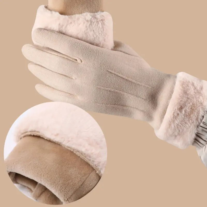 1 Pair Women's Warm Winter Gloves Touchscreen Gloves With Fur Cuff Plush Lining Cycling Sports Driving Windproof Warm Gloves