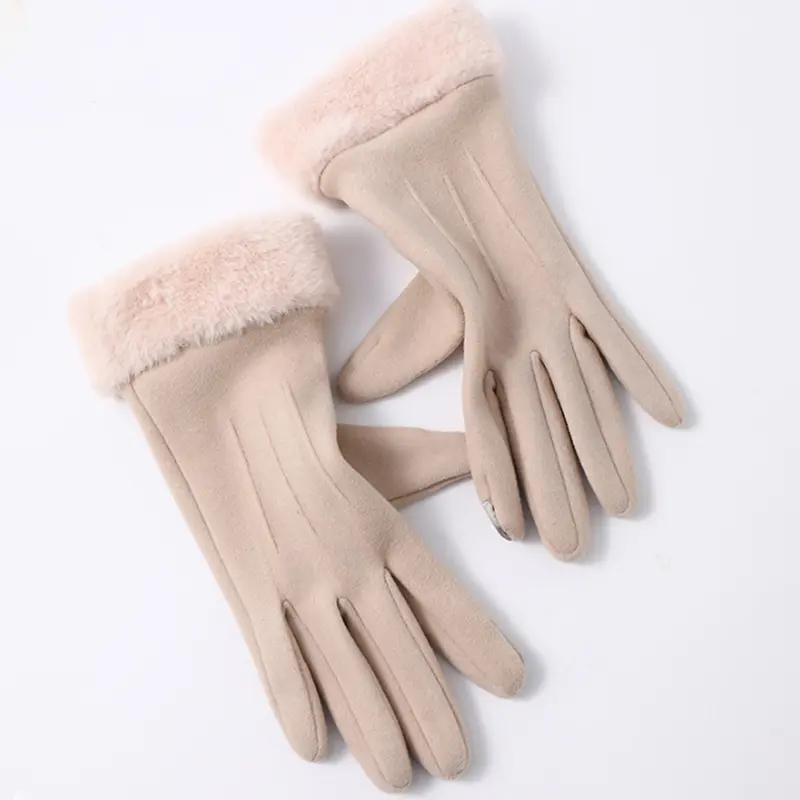 1 Pair Women's Warm Winter Gloves Touchscreen Gloves With Fur Cuff Plush Lining Cycling Sports Driving Windproof Warm Gloves