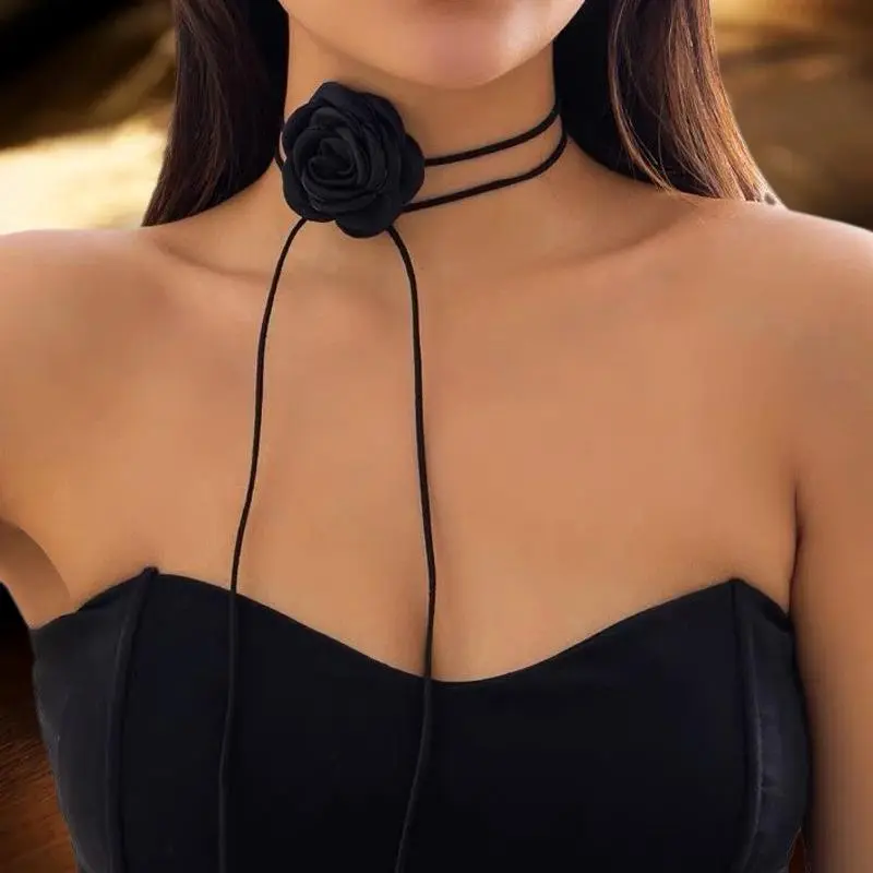 Romantic Gothic Phantom Flower Clavicle Chain Necklace For Women Ladies Korean Fashion Adjustable Rope Choker Y2K Accessories