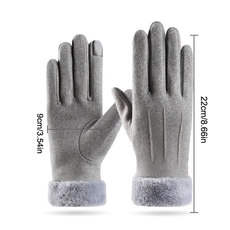 1 Pair Women's Warm Winter Gloves Touchscreen Gloves With Fur Cuff Plush Lining Cycling Sports Driving Windproof Warm Gloves
