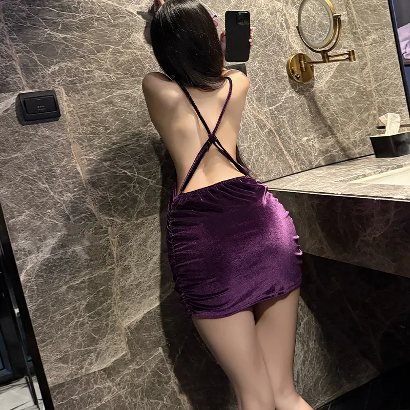 Sexy Lingerie Suspenders Velvet Lace Backless Nightdress Pure Desire Uniform Pajamas