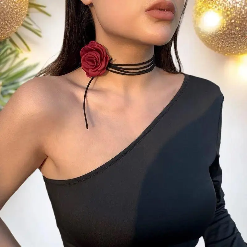 Romantic Gothic Phantom Flower Clavicle Chain Necklace For Women Ladies Korean Fashion Adjustable Rope Choker Y2K Accessories