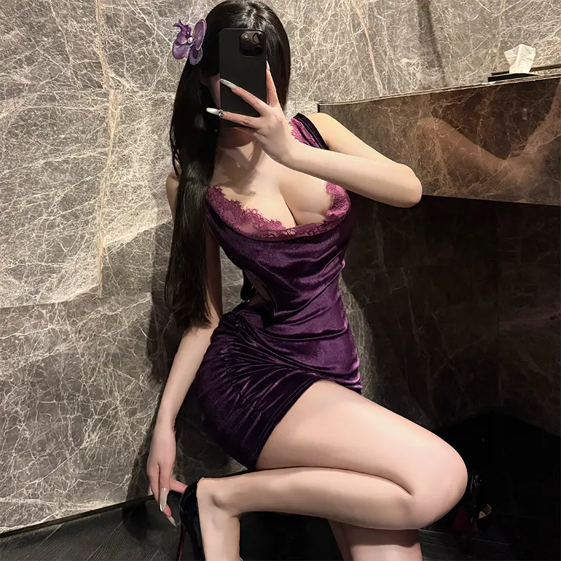 Sexy Lingerie Suspenders Velvet Lace Backless Nightdress Pure Desire Uniform Pajamas