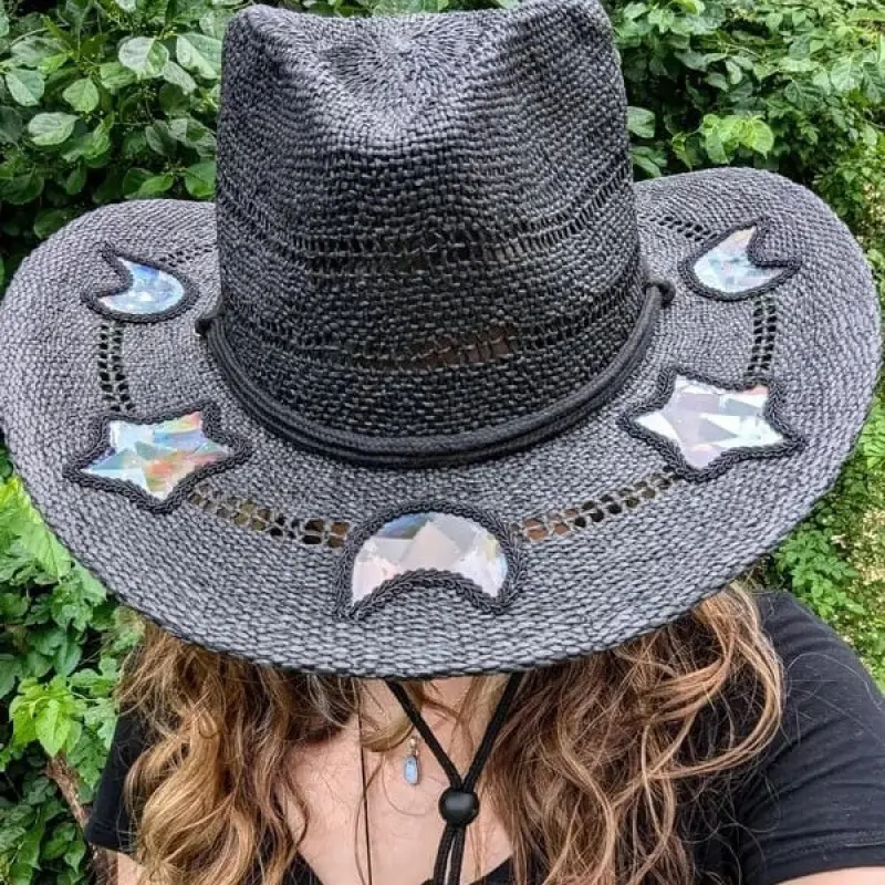 Rainbow Prism Suncatcher Hat for Women, Straw Cowgirl Western Hat