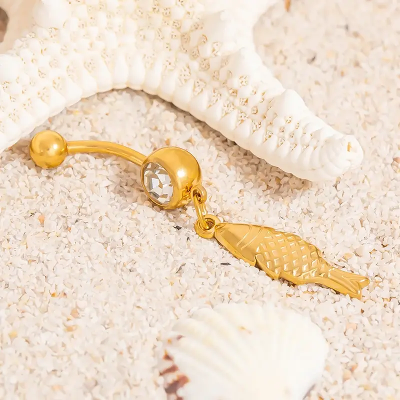 1PC Trendy Fish Pendant Belly Button Rings For Women Piercings Navel Rings Sexy Body Jewelry