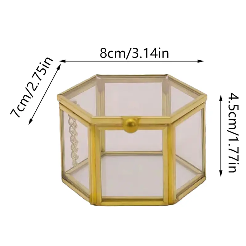 High-end Hexagonal Ring Box Gold And Jewelry Accessory Box Golden Glass Luxurious And Retro Jewelry Storage Box