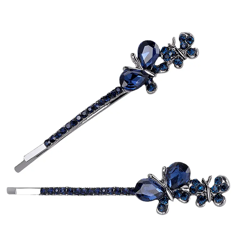 1Pair  New Style Double Butterfly Hairpin Hairwear Accessories Sparkling Rhinestone Crystal Hair Clips Metal Jewelry