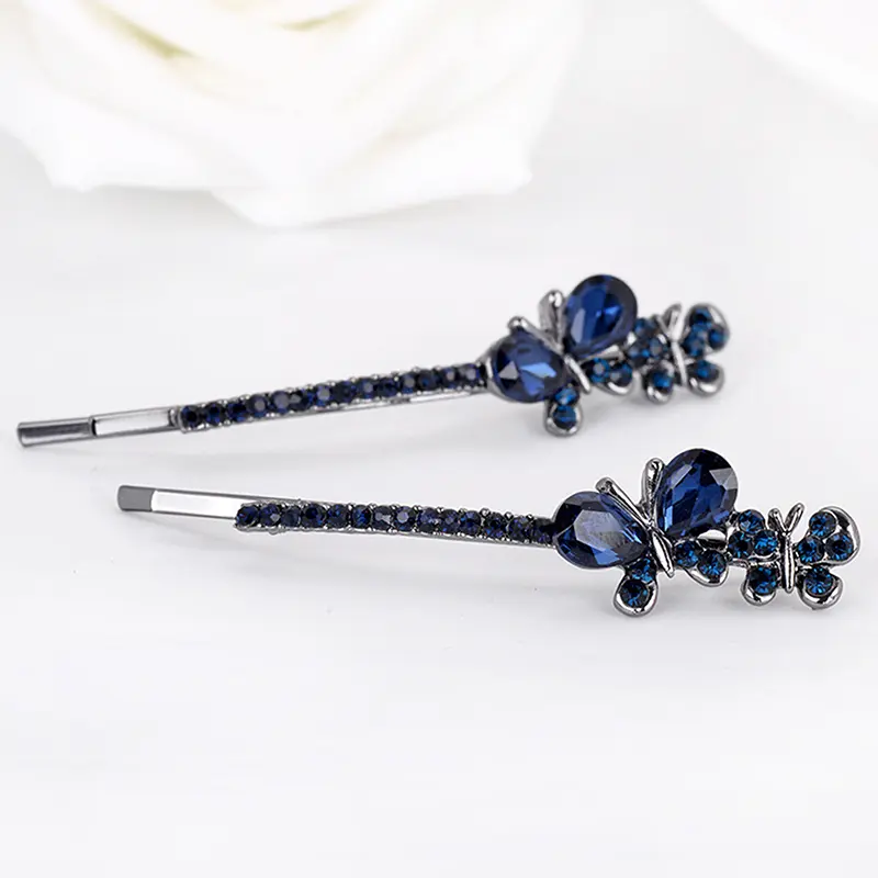 1Pair  New Style Double Butterfly Hairpin Hairwear Accessories Sparkling Rhinestone Crystal Hair Clips Metal Jewelry