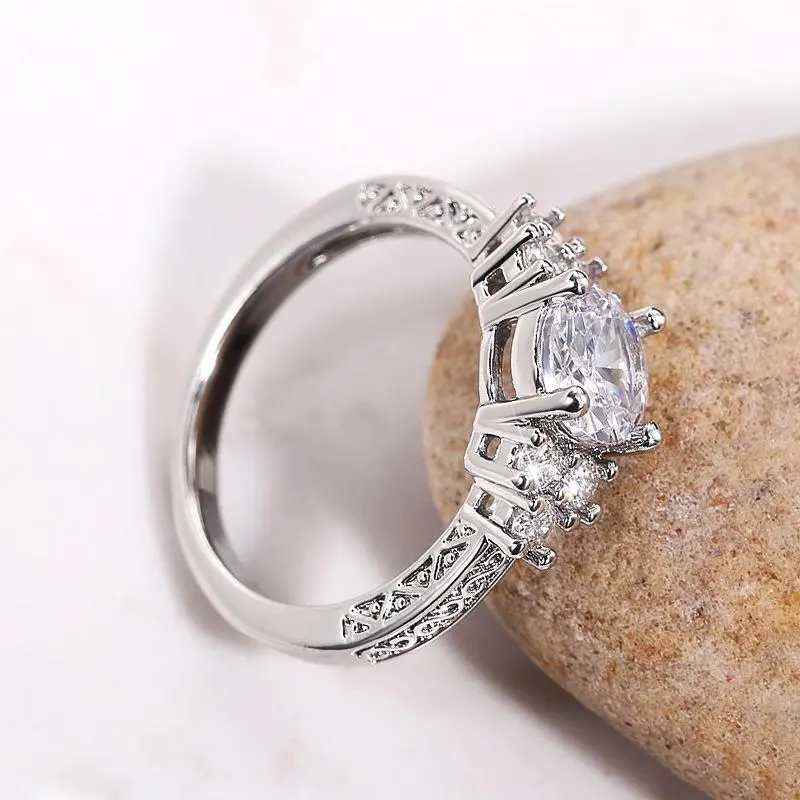 Exquisite Fashion Silver Color Engagement Rings For Women Fashion White Zircon Stones Ring Anniversary Bridal Wedding Jewelry