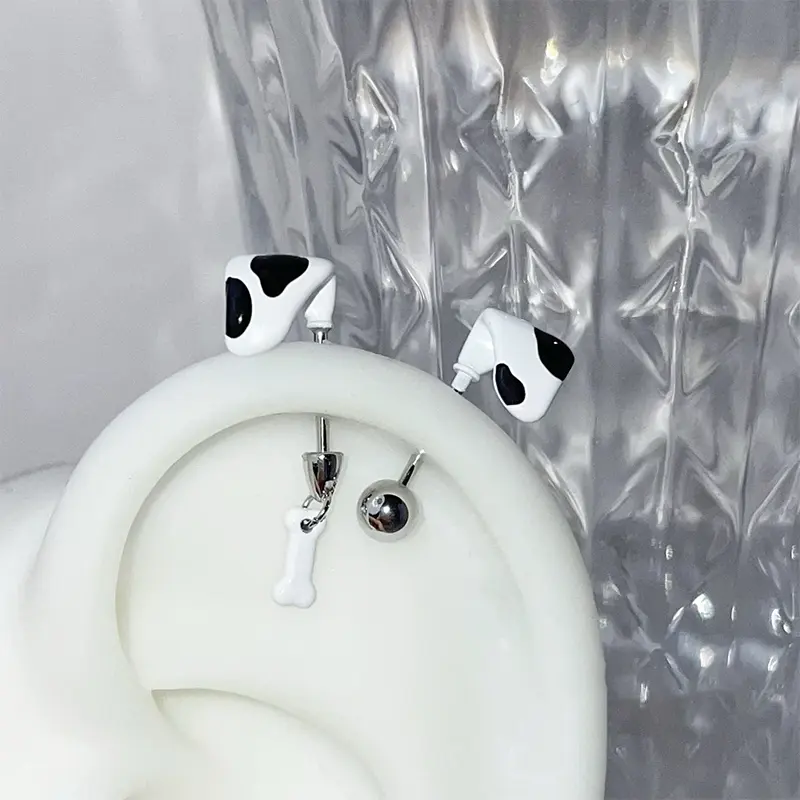 1Pc Dalmatian Ears Ear Bone Nail Stainless Steel Cute Earrings For Women Body Puncture Accessories