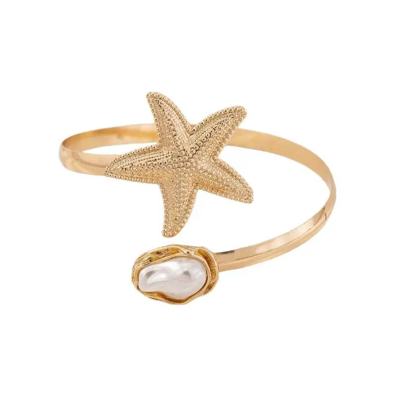 European And American Ocean Vacation Style Starfish Shaped Imitation Pearl Arm Ring Female Open Adjustable Upper Arm Bracelet