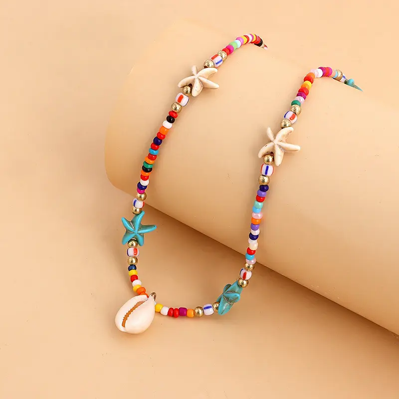Bohemian Beach Shell Conch Beaded Necklace For Women Summer Ocean Style Seashell Starfish Pendant Choker Vacation Party Jewelry