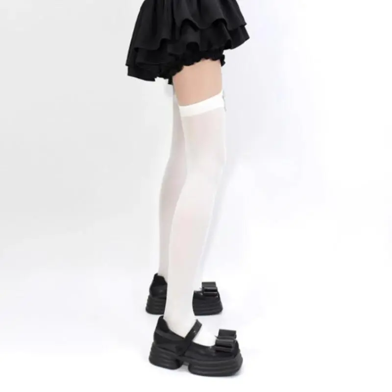 Personality Cross Decoration Women Suspender Socks Solid Color Thin Thigh High Lolita Anime Cosplay Gothic Over Knee Stockings
