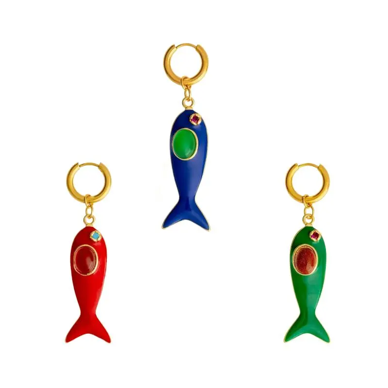 1Piece Fashion Stainless Steel Goldfish Pendants Earring Small Fish Charms Women Jewelry Accessories