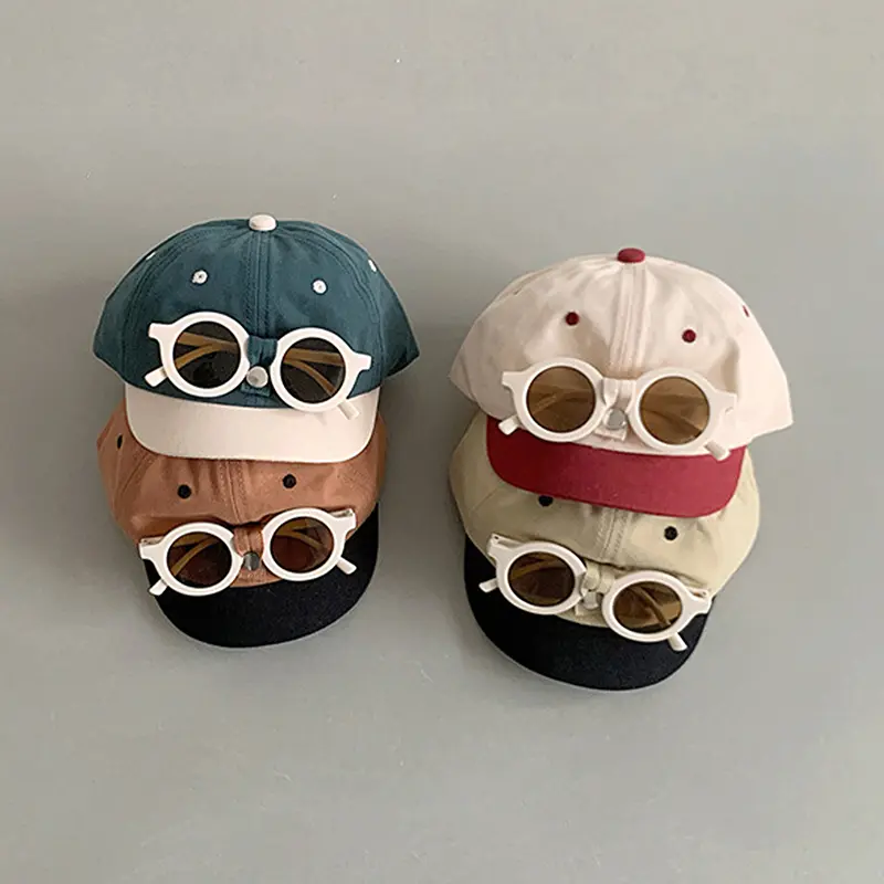 Cute Baby Baseball Hat Detachable Sunglasses Cartoon Patchwork Toddler Duck Tongue Cap Summer Kids Sun Hats