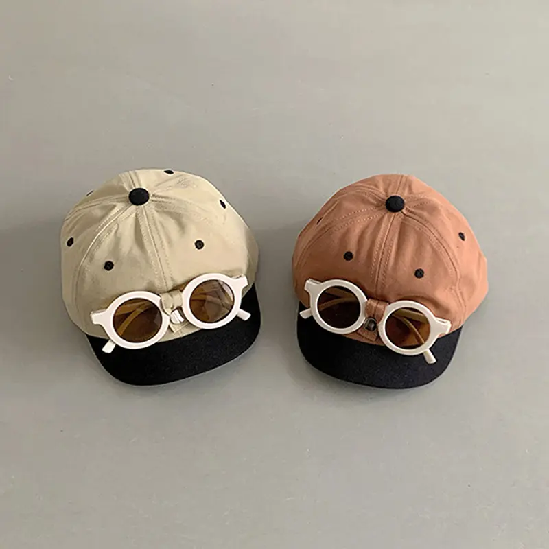 Cute Baby Baseball Hat Detachable Sunglasses Cartoon Patchwork Toddler Duck Tongue Cap Summer Kids Sun Hats
