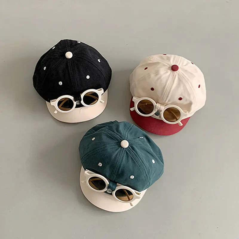 Cute Baby Baseball Hat Detachable Sunglasses Cartoon Patchwork Toddler Duck Tongue Cap Summer Kids Sun Hats