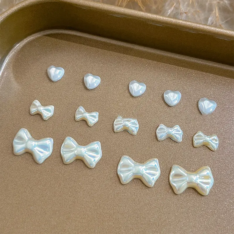 5Pcs Cute Bow Tie Love Heart Pearl Star Mini Bowknot Butterfly Nail Art Decorations Charm DIY Manicure Accessories