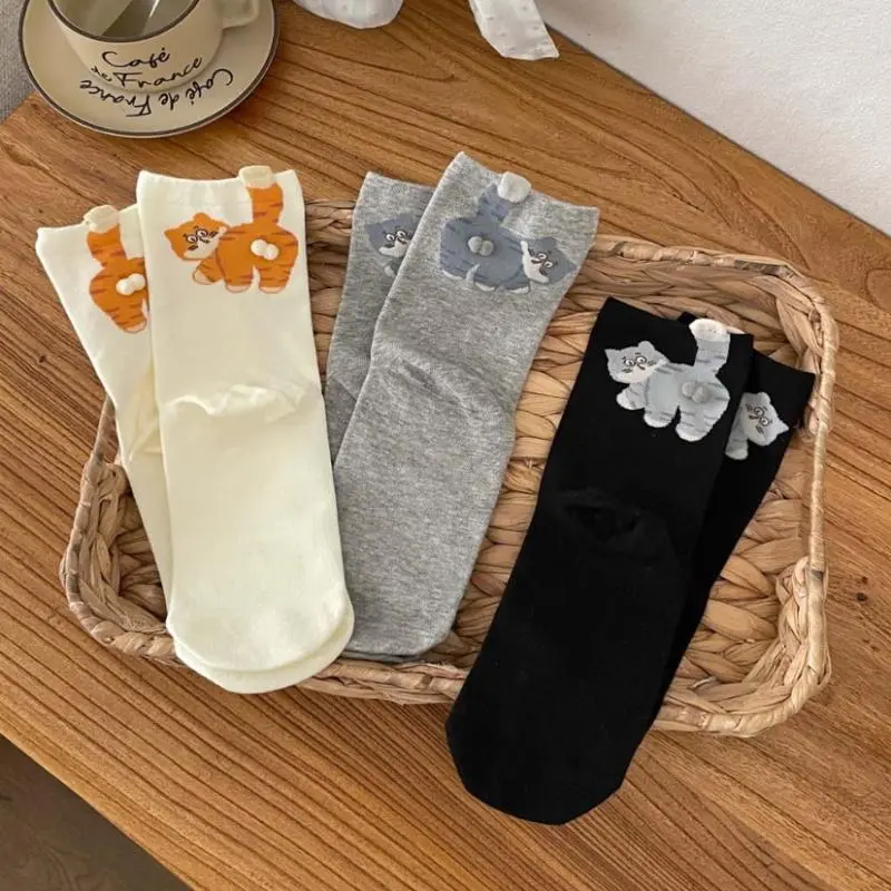 1pair Ins Cat Egg Cotton Socks Couple Socks Cat Balls Kawaii Hand Knitting Socks Cartoon Ginger Cat Tabby Creative Kid Gift
