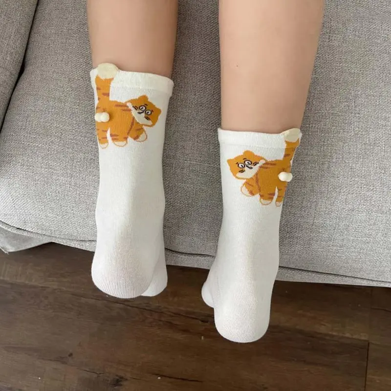 1pair Ins Cat Egg Cotton Socks Couple Socks Cat Balls Kawaii Hand Knitting Socks Cartoon Ginger Cat Tabby Creative Kid Gift