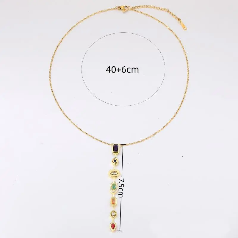 Tassel Necklace with Colorful Zircon, Retro Styled Long Pendant Chain, Luxury Light Collarbone Jewelry for Women