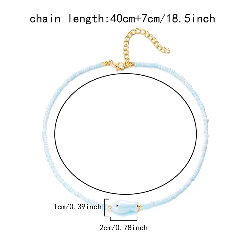 Simple Ceramic Painted Fish Rice Bead Chains Beaded Necklace For Women Bohemian Seaside Vacation Party Jewelry Accessories