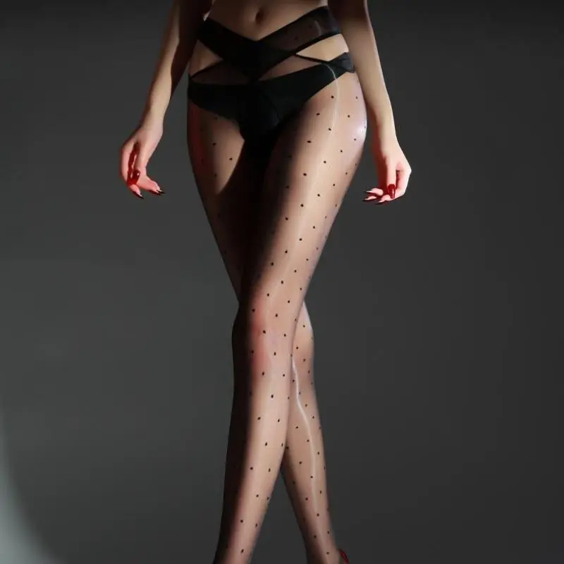 Pole Dance Appropriate Women's Glossy Oil Transparent Pantyhose with Open Crotch