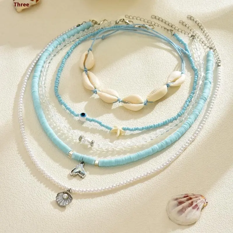 Mulitlayer Ocean Starfish Shells Pendant Necklace For Women Elegant Imitation Pearl Beads Choker Necklace Beach Party Jewelry