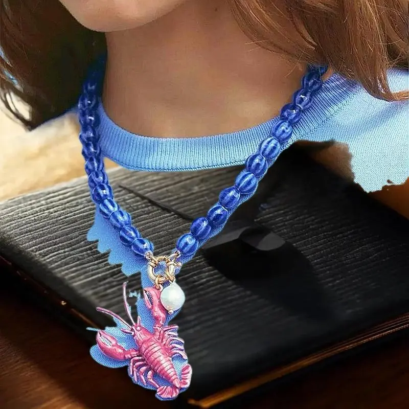 Animals Lobster Pendant Necklace For Women Summer Beach Party Jewelry Gifts