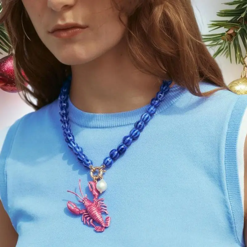 Animals Lobster Pendant Necklace For Women Summer Beach Party Jewelry Gifts