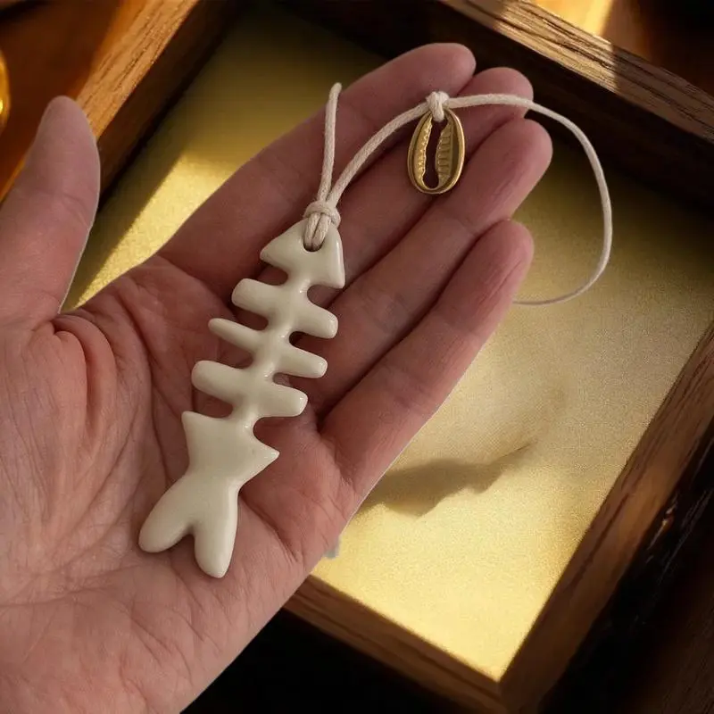 Ocean Series White Fish Bone and Shell Pendant - A Minimalist DIY Necklace Gift for Women