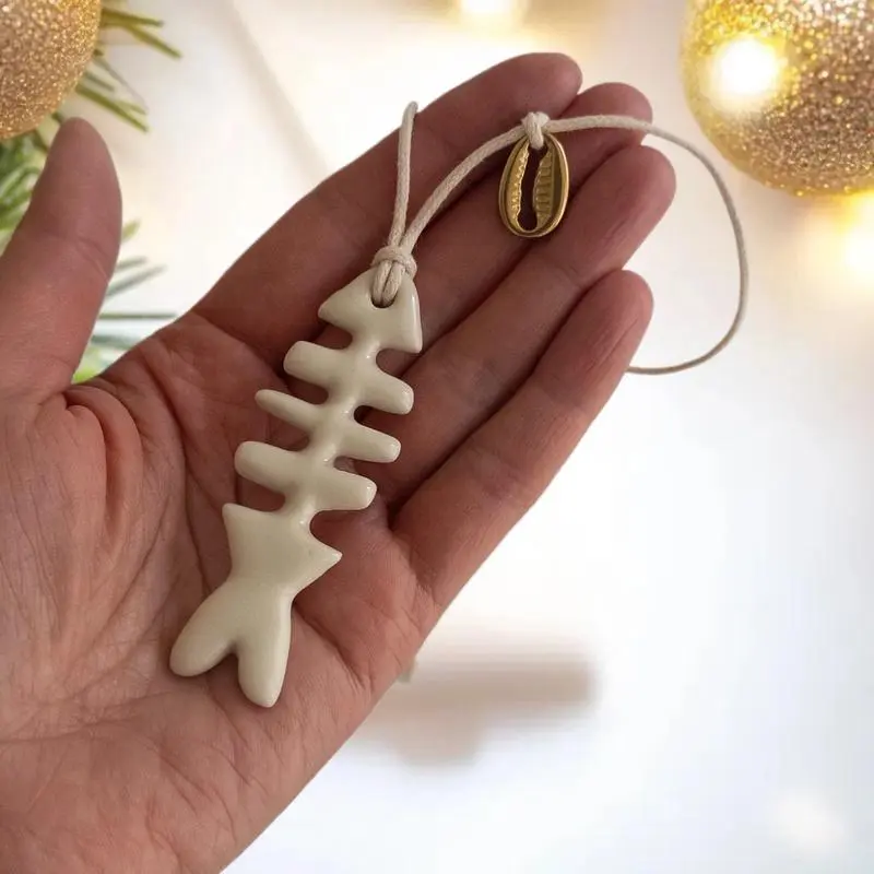 Ocean Series White Fish Bone and Shell Pendant - A Minimalist DIY Necklace Gift for Women