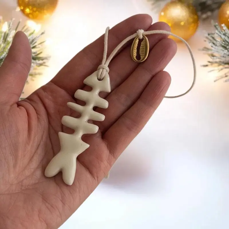 Ocean Series White Fish Bone and Shell Pendant - A Minimalist DIY Necklace Gift for Women
