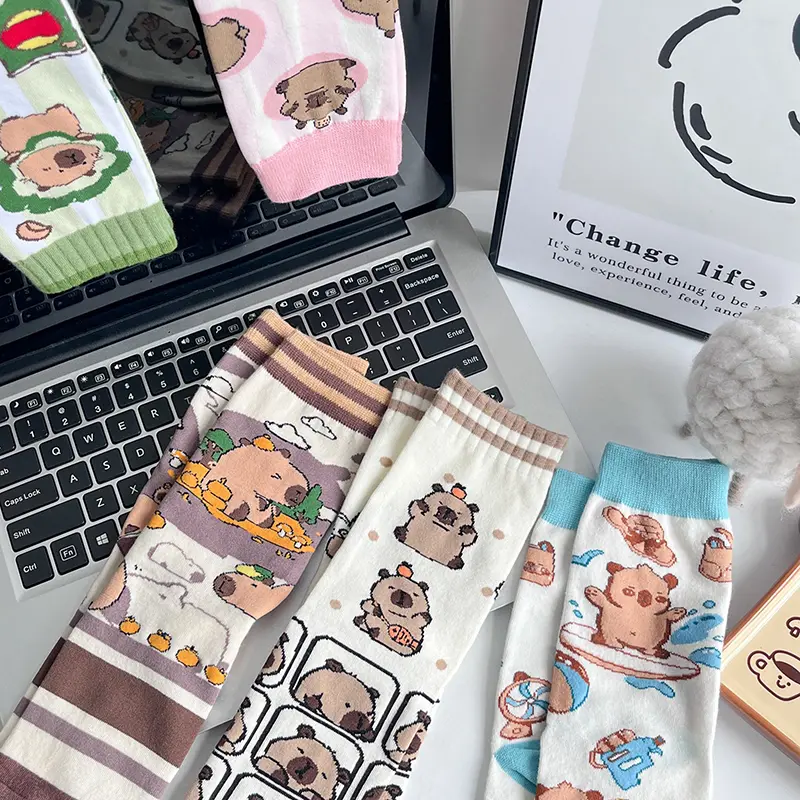1Pair Funny Cute Cartoon Capybara Cotton Comfortable Stockings Unisex Fashion Kawaii Capybara Socks Novelty Daily Socks Gifts