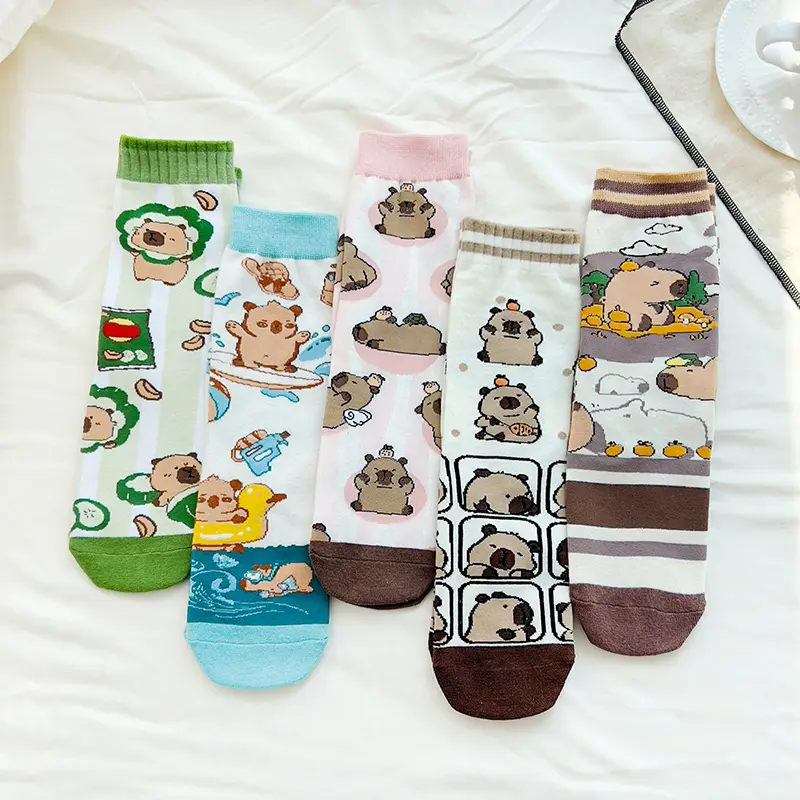 1Pair Funny Cute Cartoon Capybara Cotton Comfortable Stockings Unisex Fashion Kawaii Capybara Socks Novelty Daily Socks Gifts
