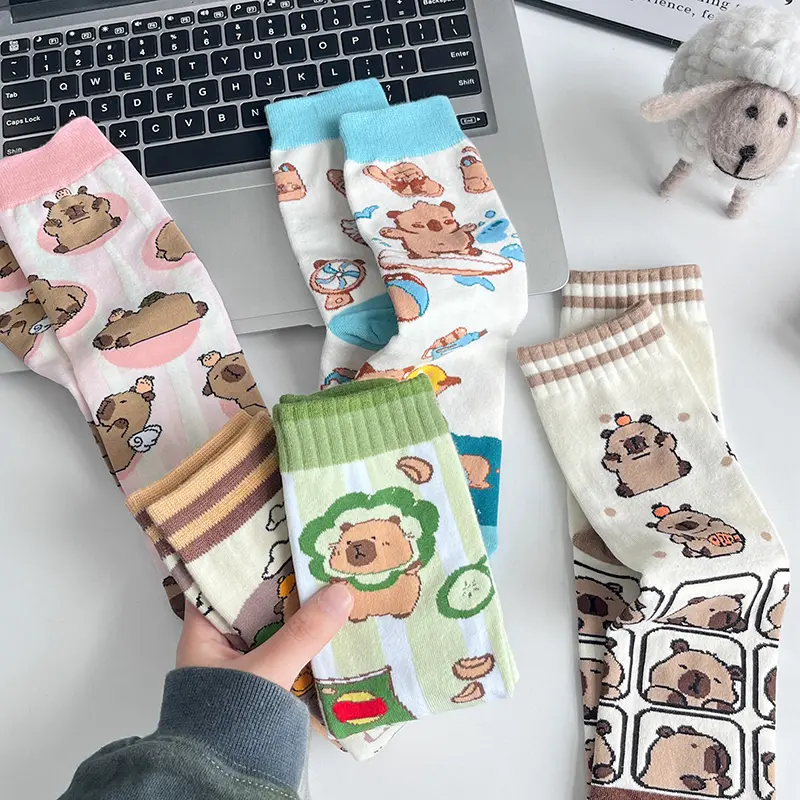 1Pair Funny Cute Cartoon Capybara Cotton Comfortable Stockings Unisex Fashion Kawaii Capybara Socks Novelty Daily Socks Gifts