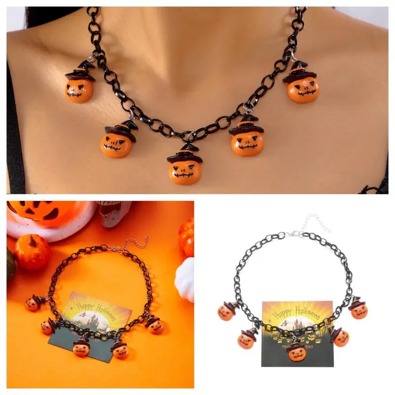 Creative Halloween Blood Red Print Bead Crystal Tassel Necklace For Women Dark Spider Pumpkin Ghost Party Cosplay Jewelry Gift