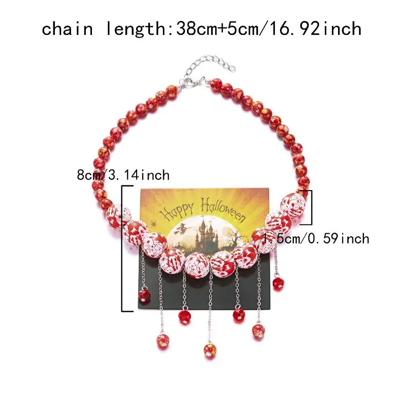 Creative Halloween Blood Red Print Bead Crystal Tassel Necklace For Women Dark Spider Pumpkin Ghost Party Cosplay Jewelry Gift