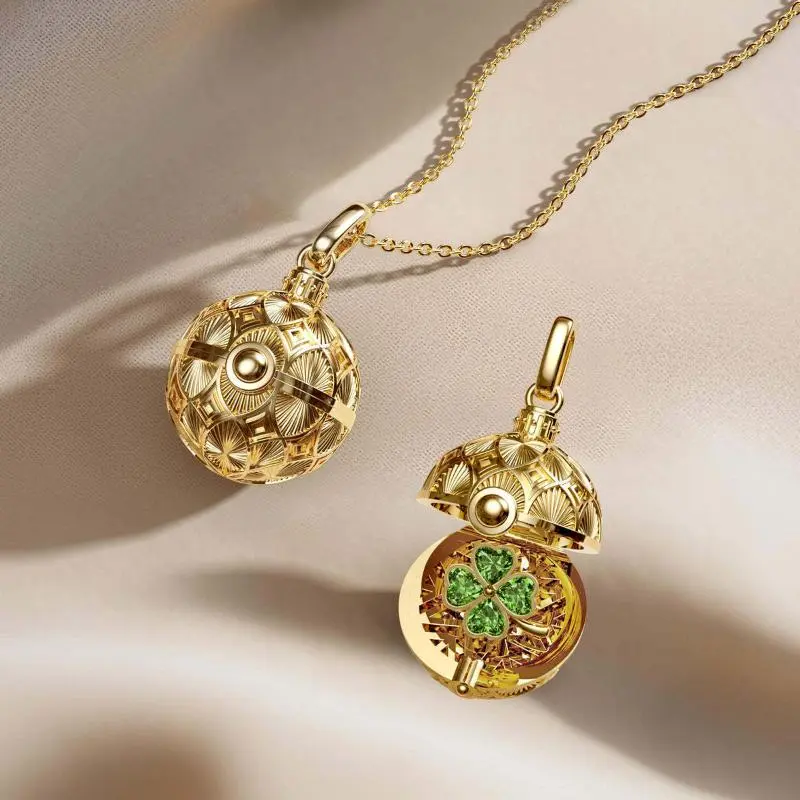 Retro Style Four-leaf Clover Heart-Shaped Frog Open And Close Circular Pendant Necklace Fashion Jewelry Accessories Gift