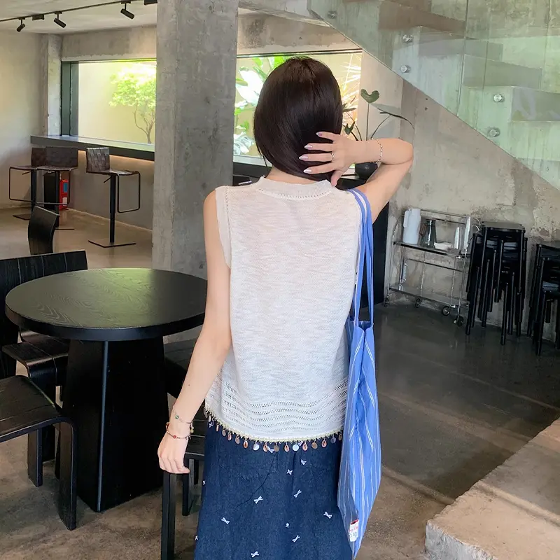 Summer Bohemia Shell Tassel Hollow Sleeveless Loose Casual Knitted Vest For Women