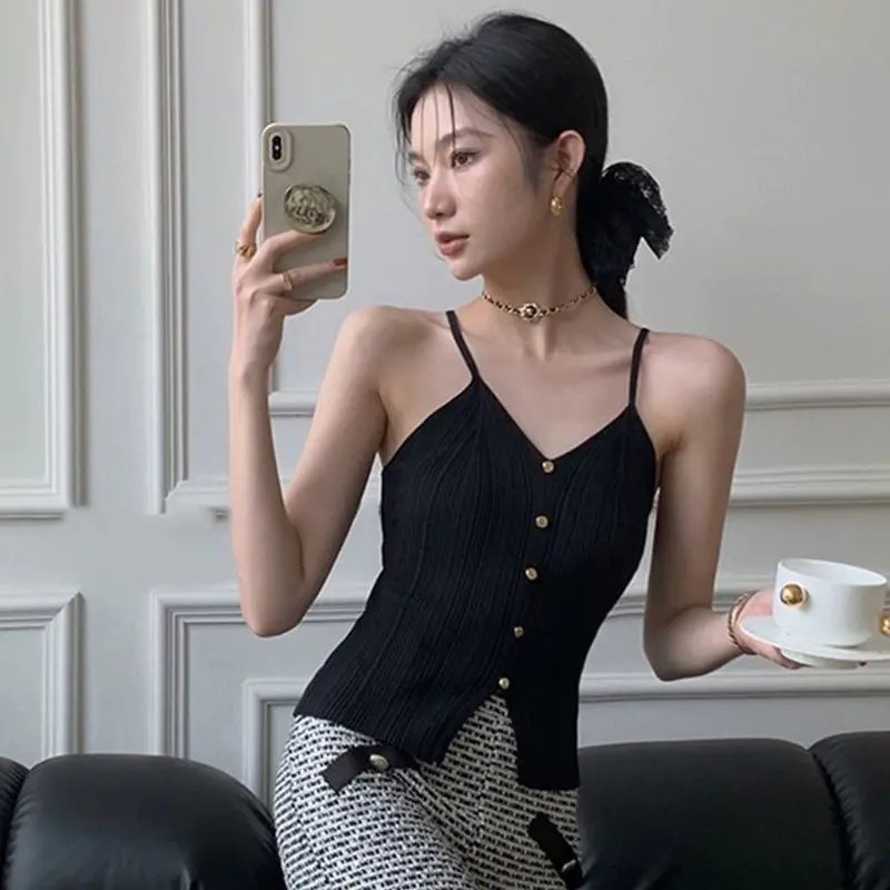 Fashion Casual French Stretch Slim Fit Sexy Elegant Knitted Vest Tops For Women